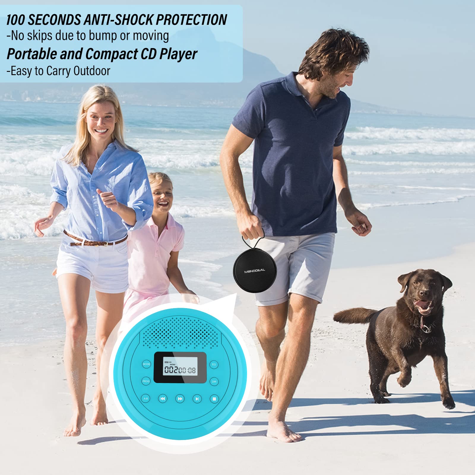 CD Player Portable | Speaker Built-in Rechargeable CD Player for Car and Home, Kids, Anti-Skip Player with Headphones(Cyan-Blue)