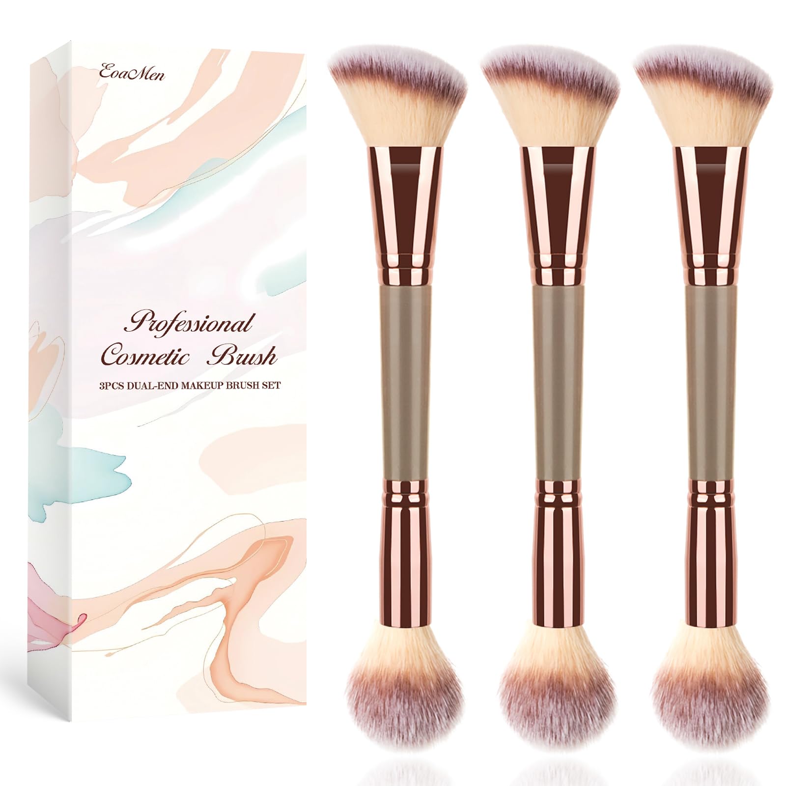 Photo 1 of 3PCS Angled Blush Brush, Double Ended Makeup Brush for Blush, Slant Brush for Contour and Highlighter, Perfect for Makeup with Powder