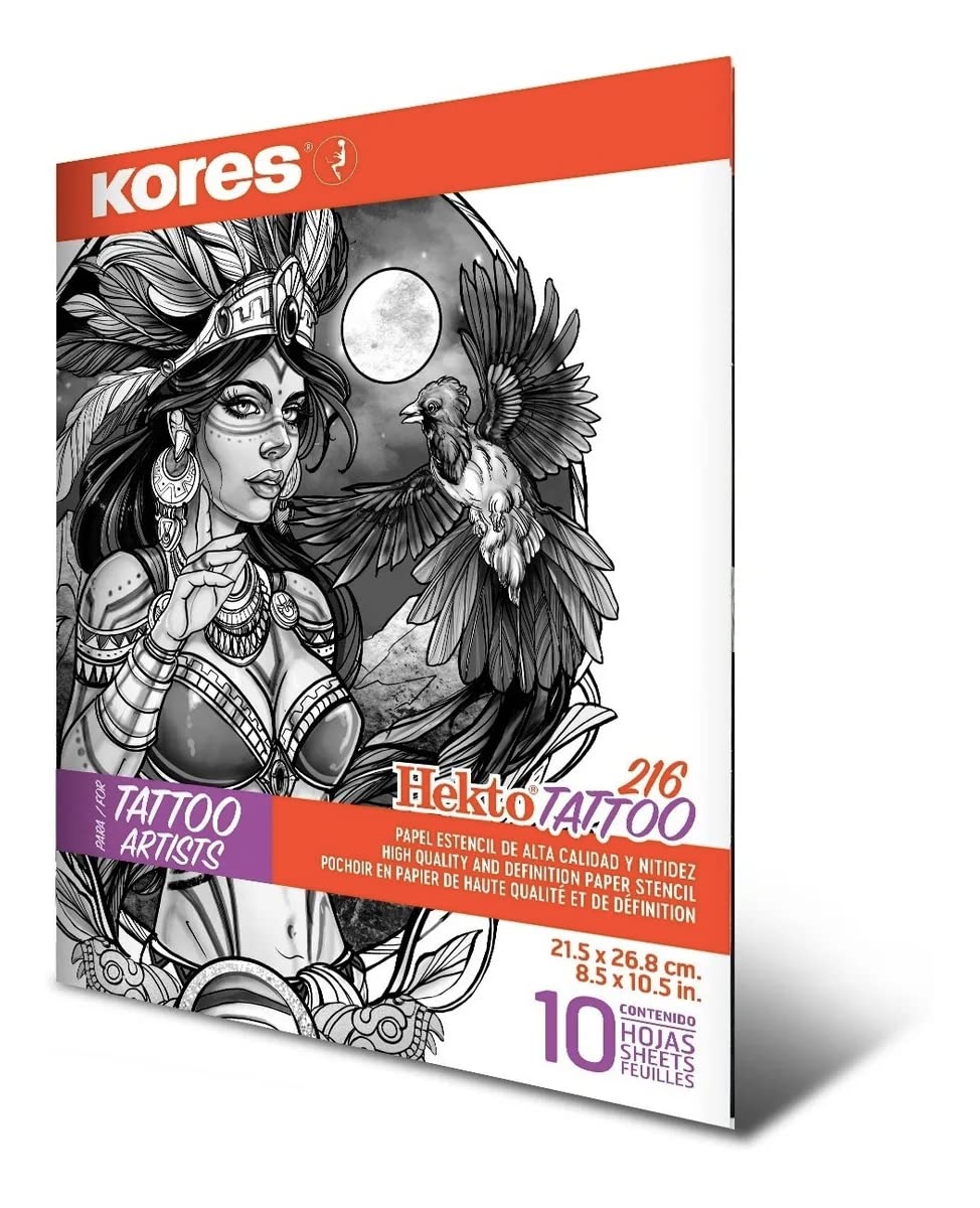 Kores - Tattoo Paper - Hekto 216 - Transfer Paper, Stencil with Purple Ink for Tattoo Kit- Non-Toxic - Tattoo Stencil Paper - 21,5 x 36,8 cm - Box of 10