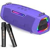 Karaoke Machine with Two Wireless Microphones - Portable 60W Powerful Bluetooth Speaker, Long Battery Life for Outdoor & Family Party, PA System for Fashion Women, Girls, Teenagers - Purple