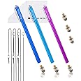 The Friendly Swede Extra Long Stylus Pen for Touchscreen — Set of 3 Micro-Knit 7.3" Capacitive Stylus Pens; 3 Replaceable Fiber Tips, 3 Elastic Lanyards & Cleaning Cloth - Purple/Dark Blue/Light Blue