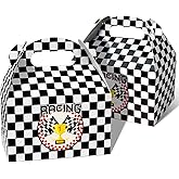 24 PCS Race Car Party Favor Treat Boxes Birthday Party Supplies, Black and White Checkered Flag Gable Gift Boxes with Handles Goodie Candy Bags Container for Racing Themed Party Decorations