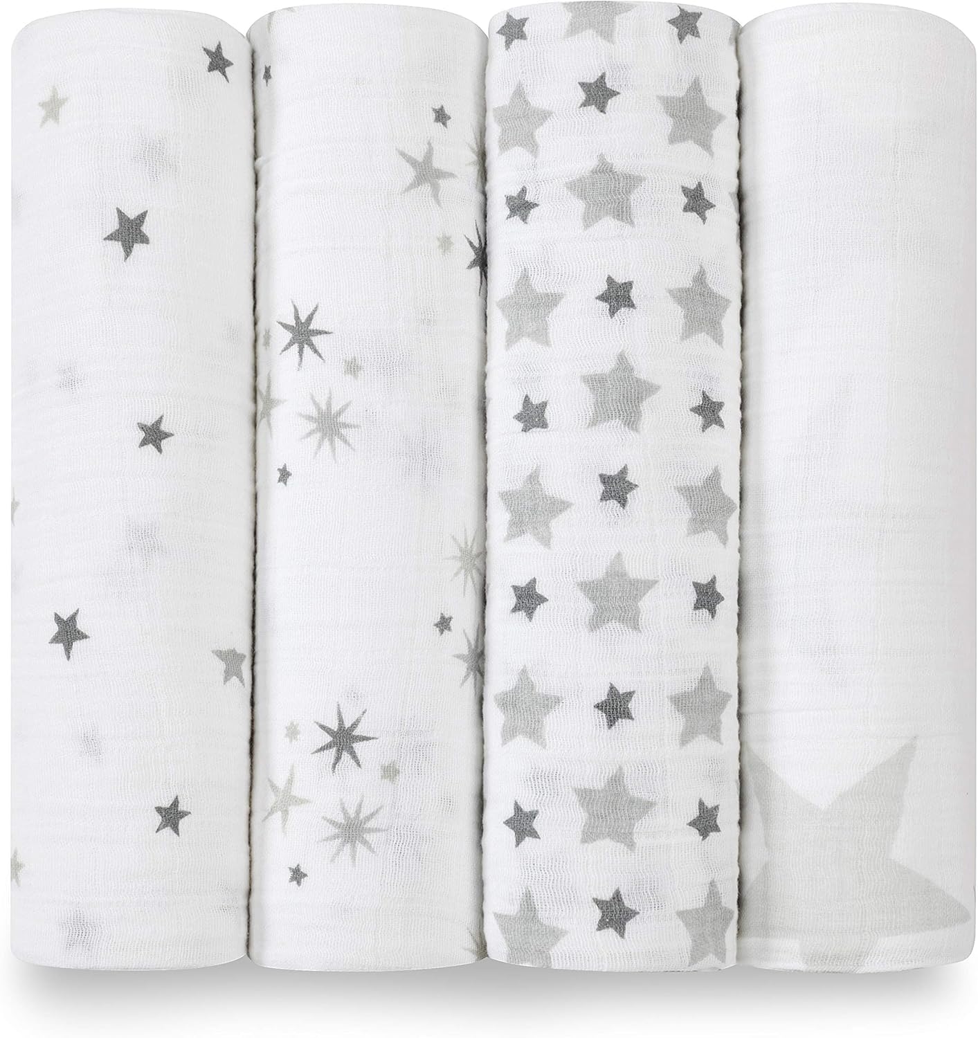 aden + anais 100% cotton Muslin Swaddle & Receiving Blankets for Baby Girls & Boys, 120x120cm, Ideal Newborn & Infant Swaddling Wrap Set, Perfect Shower Gifts, 4 Pack, twinkle