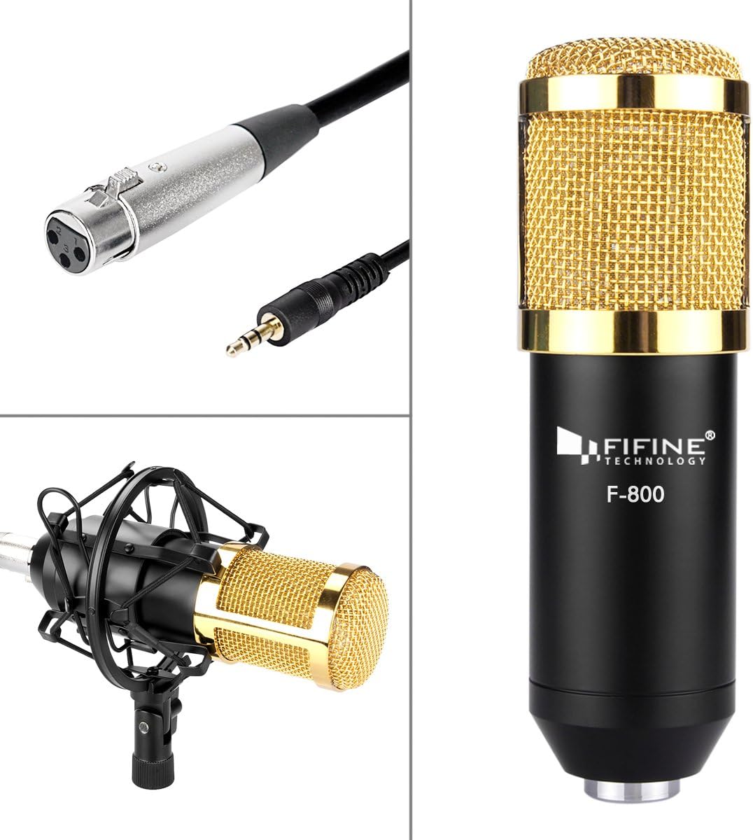 Recording Microphone Fifine Podcasting Studio Microphone for Computer, Karaoke, With Anti-wind Foam Cap and Shock Mount Holder(F-800)