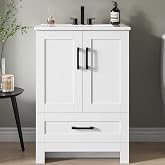 IRONCK 24" Bathroom Vanity with Sink, Freestanding Bathroom Cabinet Vanity with Soft-Close Doors &amp; Storage Drawer, Modern Design for Small Bathrooms, Undermount Ceramic Sink, Easy Assemble, White