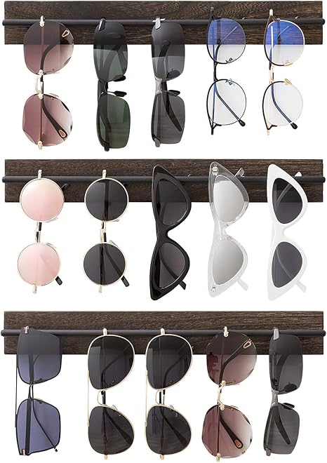 Amazon Mkono 木製サングラス収納オーガナイザー 壁掛け眼鏡ホルダー アイウェアディスプレイラック 素朴なホームデコ 3個セット ブラウン ジュエリー収納 オンライン通販