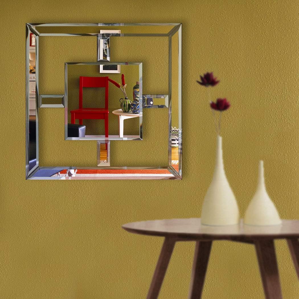 Wall Mounted Decor Mirror Wall Decoration 12×12 inch Small Silver Glass Decorative Mirrored Art (Square)