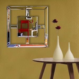 Wall Mounted Decor Mirror Wall Decoration 12×12 inch Small Silver Glass Decorative Mirrored Art (Square)