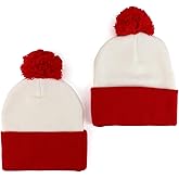 Armycrew Red White 2-Tone Pom Pom Long Cuff Knit Winter Beanie Hat