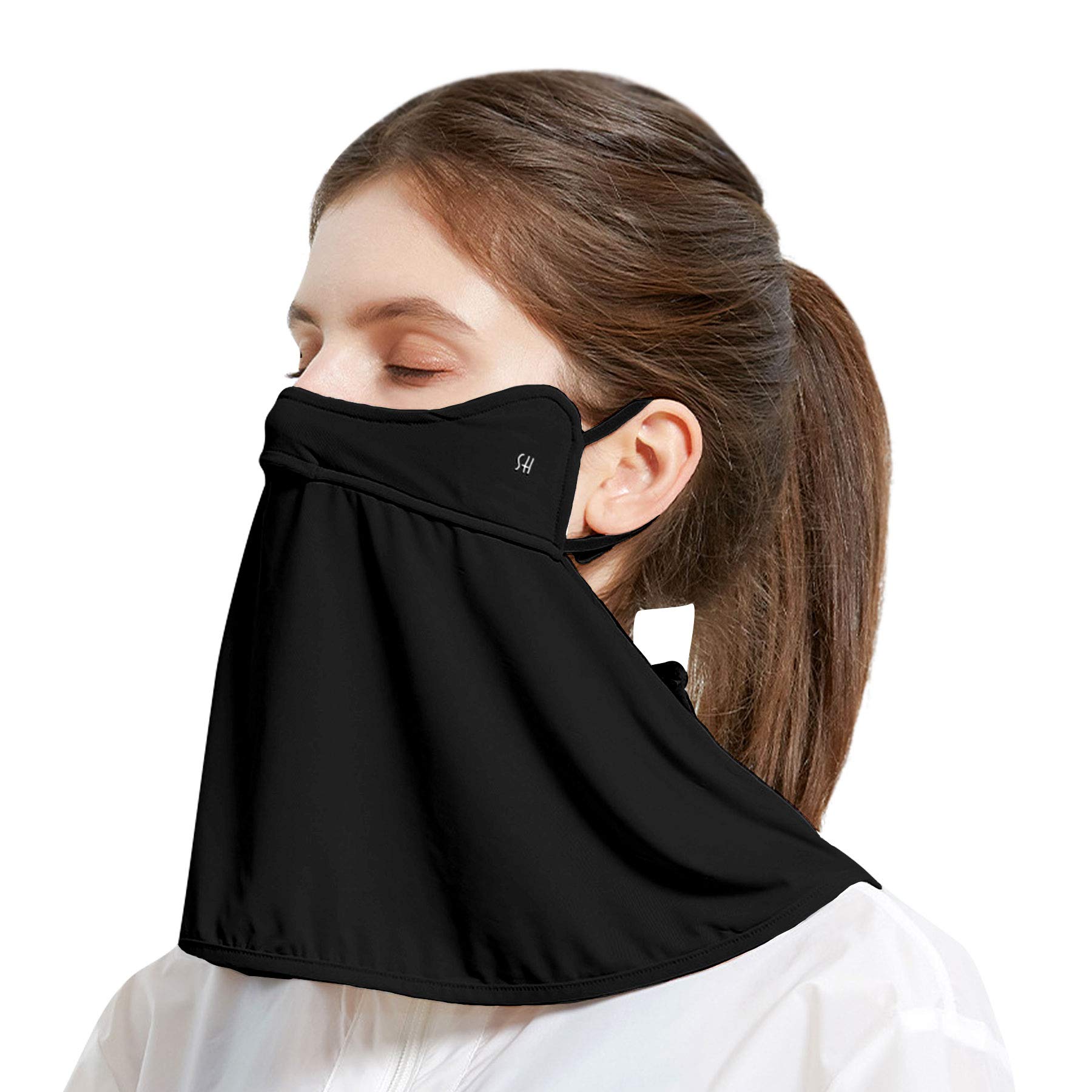 ECOMBOS Face Scarf - Face Neck Cover Sun UV Protection Balaclava Bandana Face Covering Neck Gaiter Breathable Windproof Anti-dust Earhook for Women Outdoor (Black)