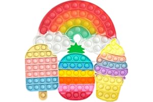 QETRABONE 4 Pcs Fidget Toys, Rainbow Push Bubble Fidget Toys Ice Cream Toy Pineapple Squeeze Toys Set for ADHD Autism Stress Relief Toy Gift
