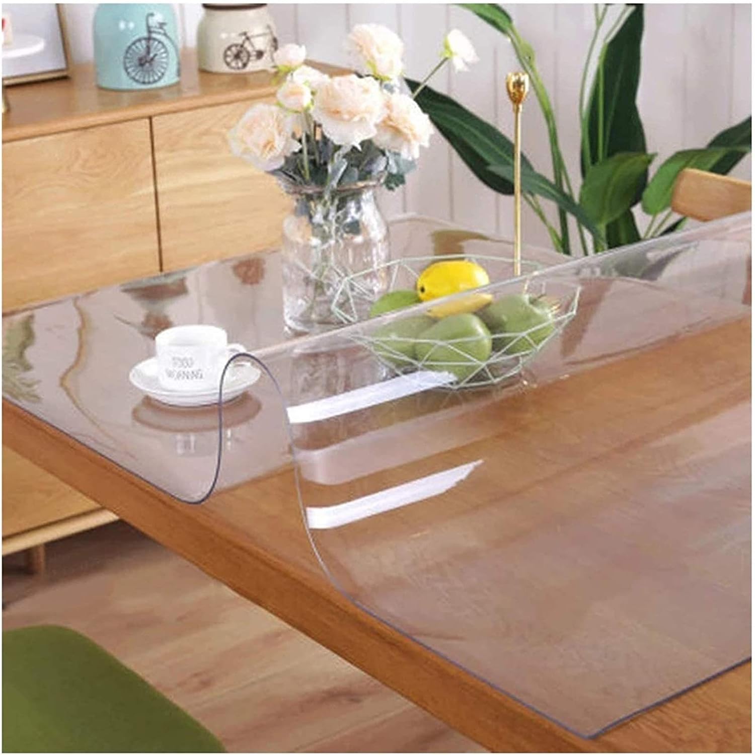 Clear Plastic Table Cover Waterproof Tablecloth Scuff Resistant for