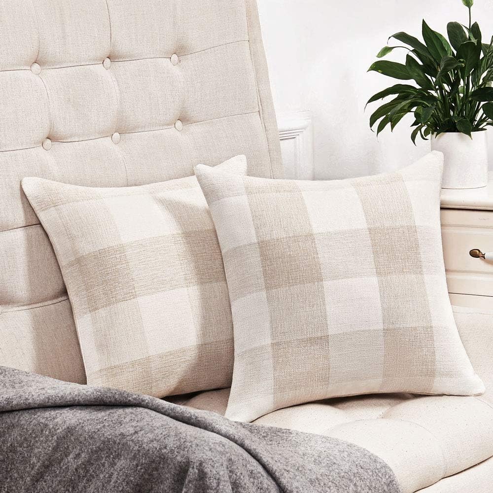 Set of 2 Fall Black and White Buffalo Check Plaid Throw Pillow Covers Farmhouse Decorative Square Pillow Covers 18x18 Inches for Farmhouse Home Decor: Home & Kitchen