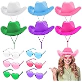 Haysandy 12 Pcs Holographic Space Cowgirl Hat with Rimless Sunglasses Neon Sparkly Cowboy Hat and Heart Sunglasses for Women (Multiple Colors,Feather)