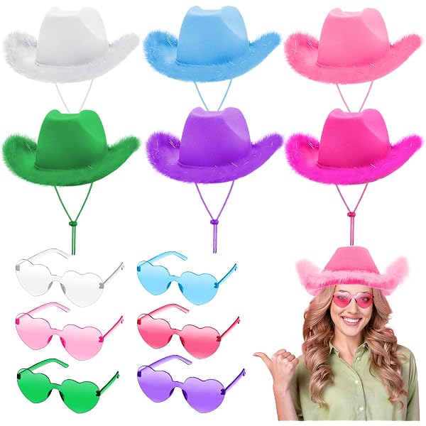 Haysandy 18 Pcs Holographic Space Cowgirl Hat with Face  display picture 3