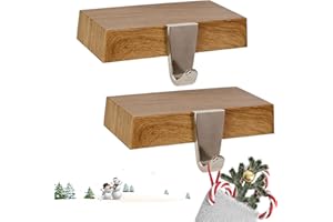 FALIZIFU Stocking Holders for Mantle Set of 2, Light Wood Grain Weighted Christmas Stocking Holder Xmas Stocking Hangers for Mantel Fireplace Christmas Stocking Hooks