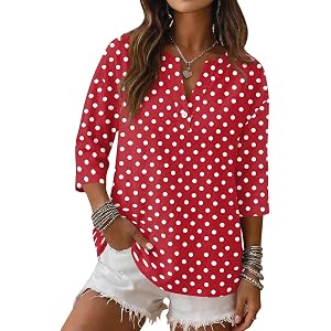 Shirts for Women Cotton Linen 3/4 Sleeve Womens Plaid Button Henley Shirt Casual V Neck Long Sleeve Shirts Dressy Blouses