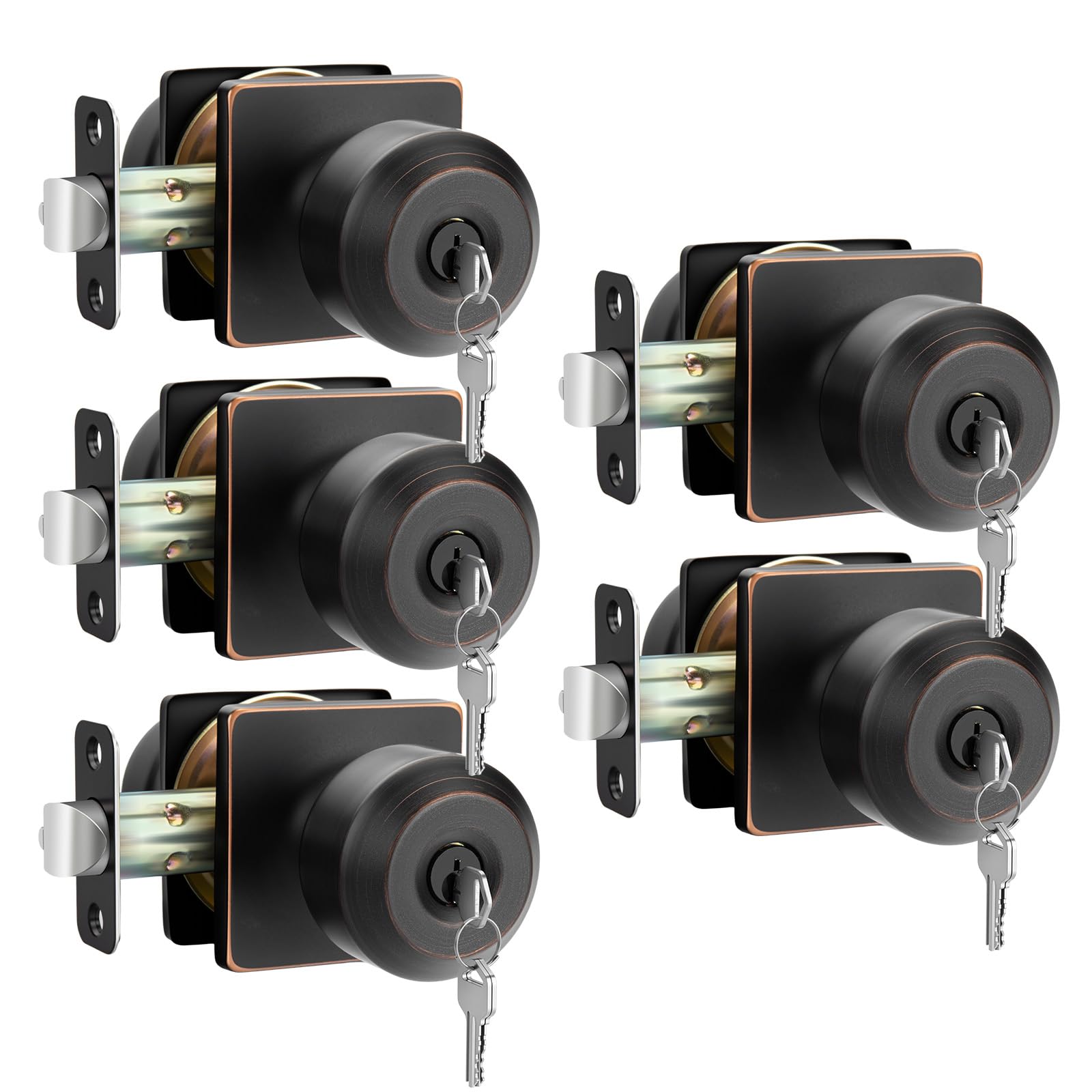 Photo 1 of Haidms Bronze Door Knob with Lock - Keyed Alike, Exterior Interior Door Knobs with Key, Oil Rubbed Bronze Entry Door Knob, Locking Front Doorknob, Square Panel (5 Pack)