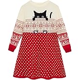 Funnycokid Little Girls Christmas Dress Xmas Knitted Sweater Dress Long Sleeve 2-11Y