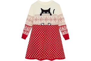 Funnycokid Little Girls Christmas Dress Xmas Knitted Sweater Dress Long Sleeve 2-11Y