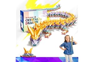 HyBaiS 3D Printed Dragon,Large 3D Dragon, Flexible Ariculated Dragon,3D Printed Crystal Dragon Toy,Creative and Fun Fidget Toy,Dragon Figurine Decor, (Rainbow-Gold, 24 inch)