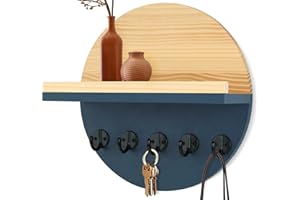 Gurfuy Blue Key Holder for Wall with Shelf - Wood Mail Organizer and Rack with Shelf Hooks Wall Mounted for Entryway Decor Magazines Letter Storage Farmhouse Living Room Bedroom Doorway