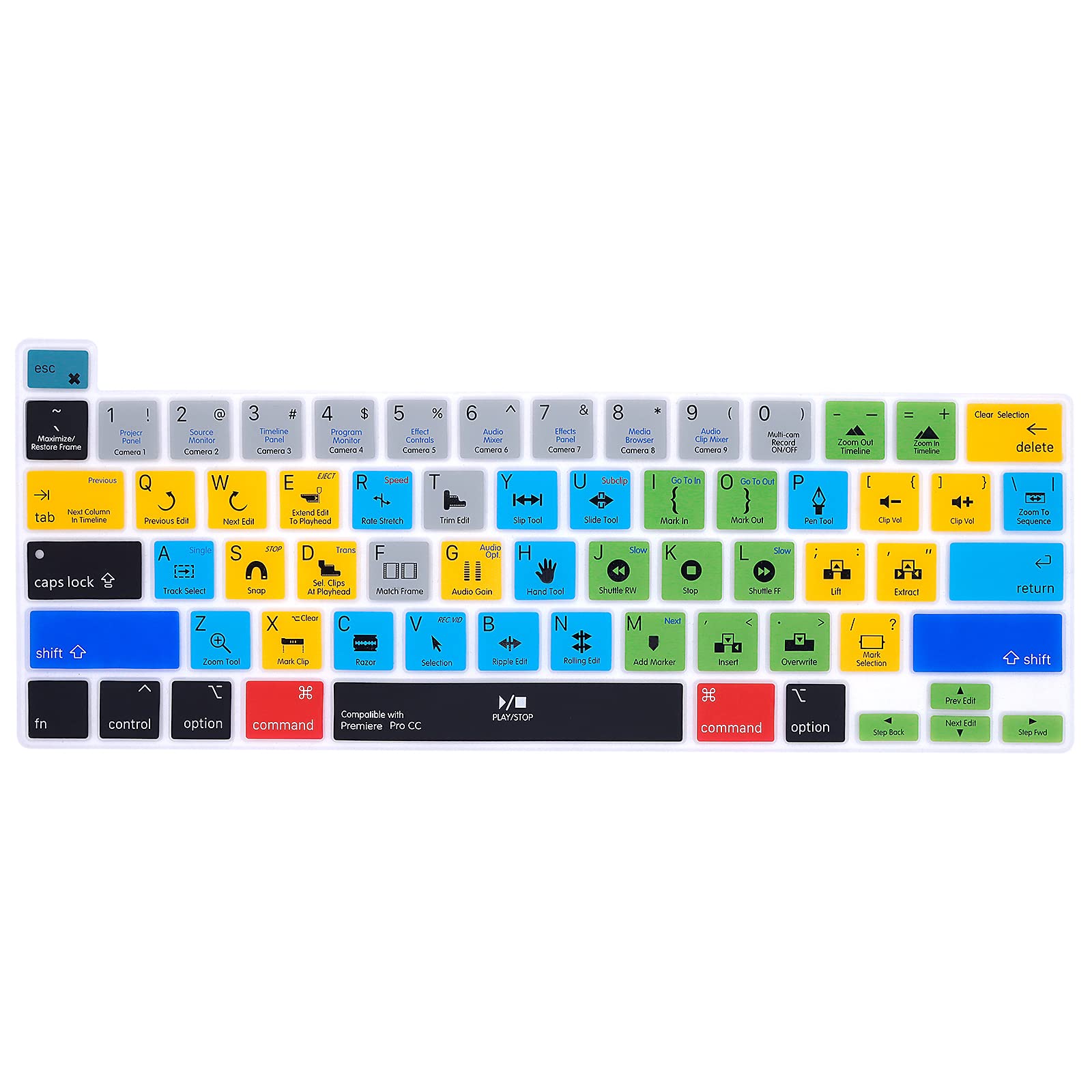 MiNGFi Silicone Adobe Premiere Pro shortcuts Keyboard Cover for MacBook Pro 13" M1/M2 A2338 (2020–2023), A2289 (2020), A2251 (2020–2021), Pro 16" A2141 (2019–2021) US/ANSI Layout