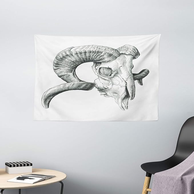 Amazon.com: Ambesonne Skull Tapestry, Scary Mountain Goat Animal Skull Illustration in Dark ...