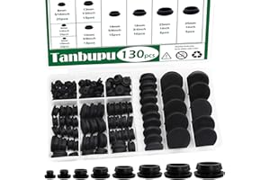 Tanbupu 130PCS 8 Sizes Black Rubber Plugs for Round Holes, 1" 3/4" 5/8" 1/2" 3/8" 5/16" 1/4" 1/5", Silicone Plugs Tool Plug Snap Locking for Furniture Car Wiring