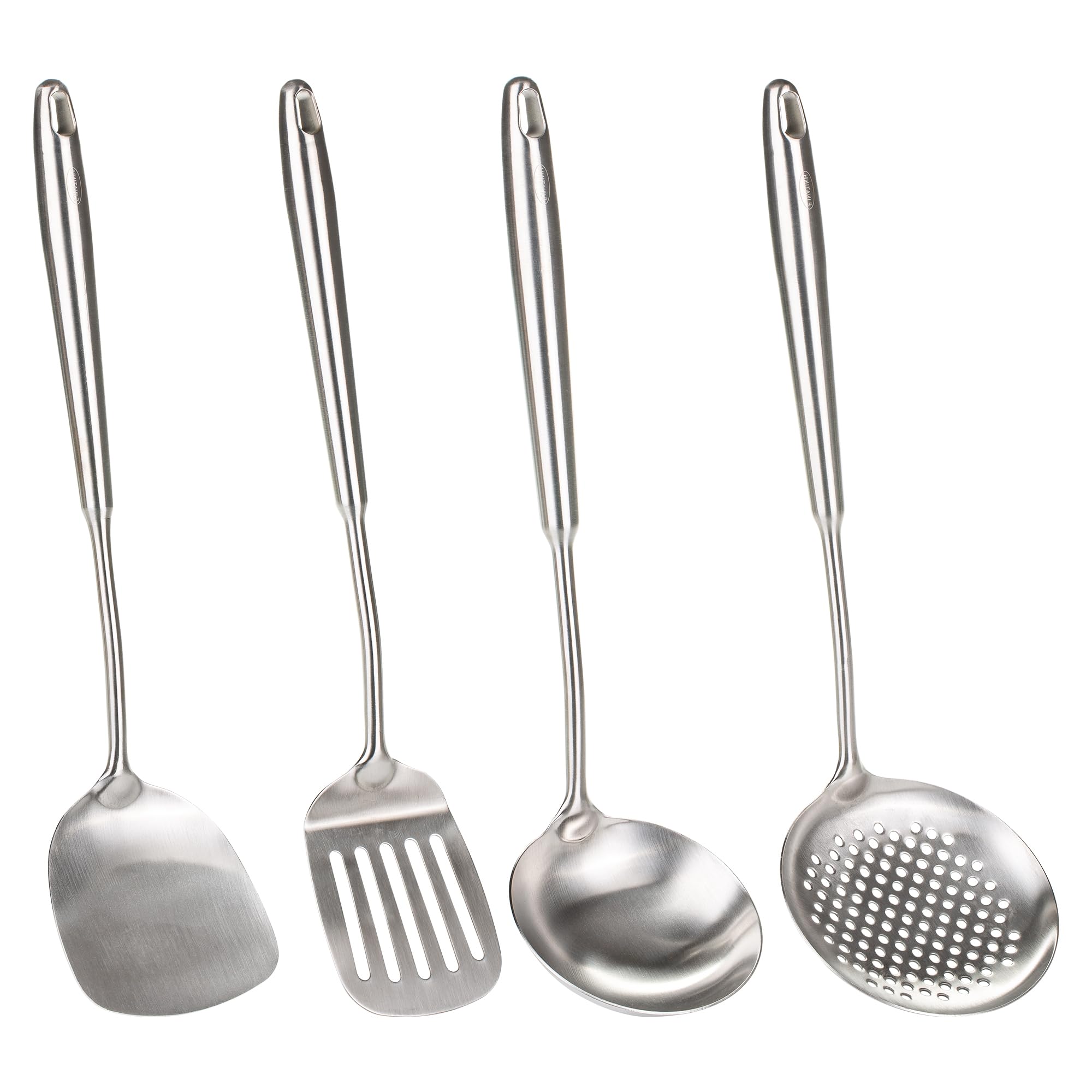 FJNATINH 4 Piece Wok Spatula and Ladle, Ladle, Chinese Wok Utensil Set, 304 Stainless Steel, Cooking Utensils