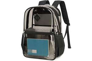 MUSEVOS Clear Backpack, Heavy Duty See Through Book Bag for Work, Security, Concerts, College Transparent PVC bookback Stadium Approved,Black(Semi-transparent)