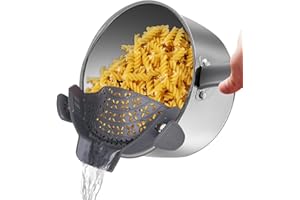 FIVTEK Pasta Strainer and Pot Strainer, Silicone Food Strainer, Adjustable Silicone Clip On Strainer for Pots, Pans, and Bowls, Kitchen Colander (Gray)