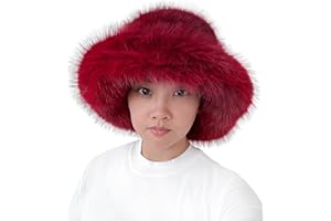 Lina & Lily Oversized Winter Faux Fur Bucket Hat for Women - Long Pile Fur Wide Moldable Brim