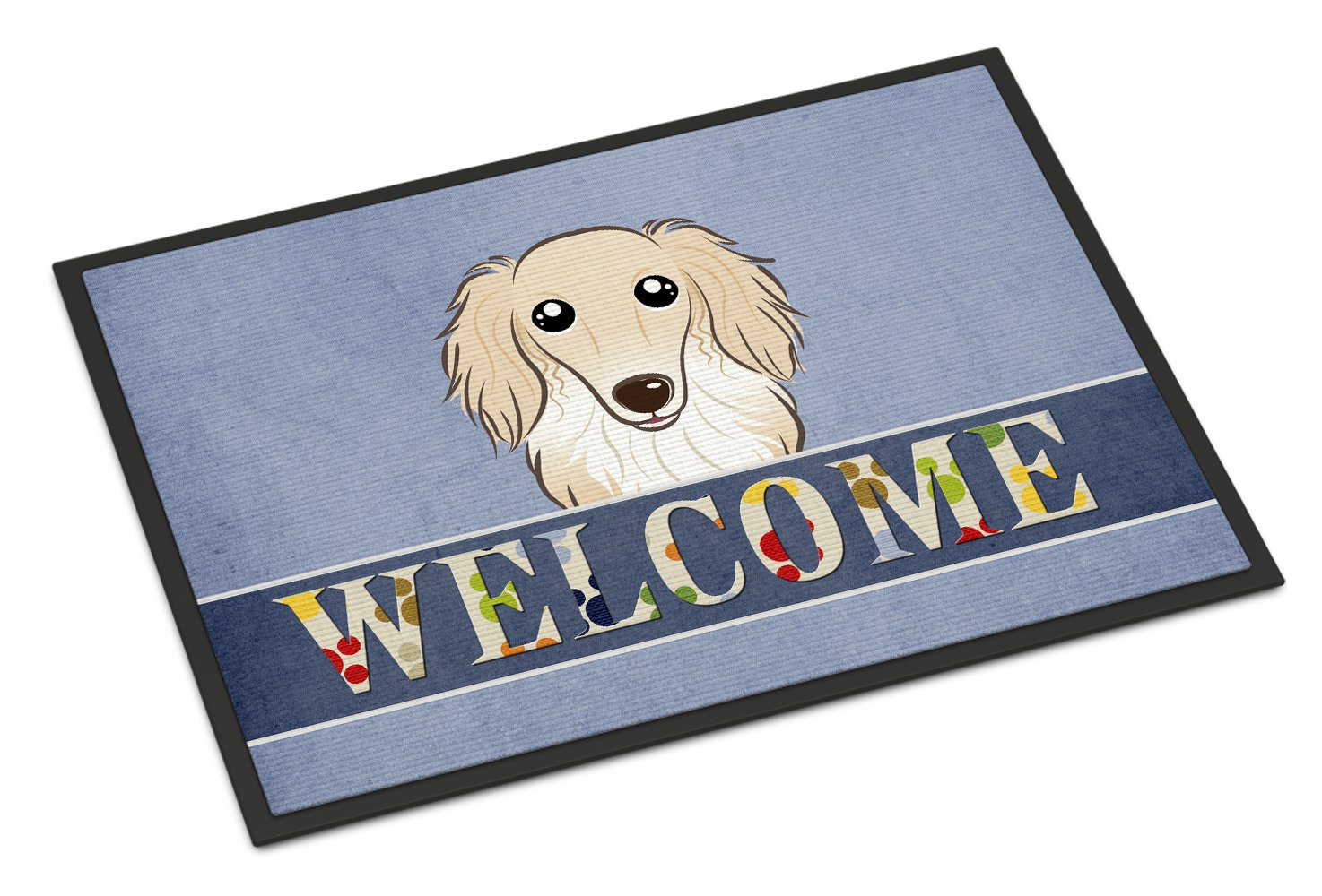 Caroline's Treasures BB1398MAT Longhair Creme Dachshund Welcome Indoor or Outdoor Mat 18x27, Blue, 27" L x 18" W, Multicolor