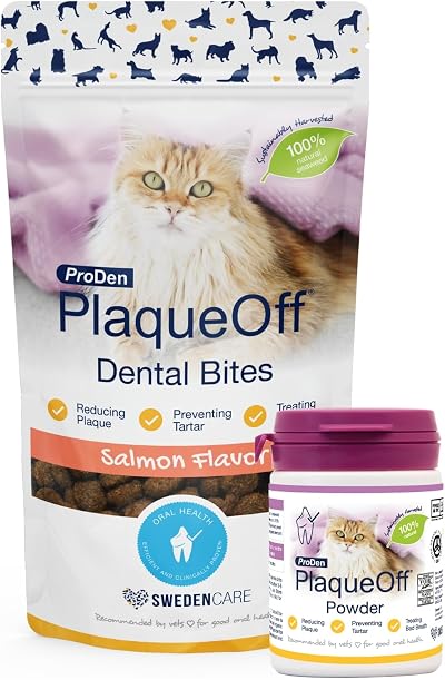 ProDen PlaqueOff Salmon Bites with 40g Powder Cat Dental Bundle