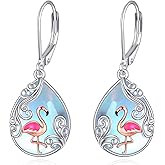 ONEFINITY Flamingo Earrings For Women 925 Sterling Silver Pink Flamingo Earrings Dangle Moonstone Jewelry Gift