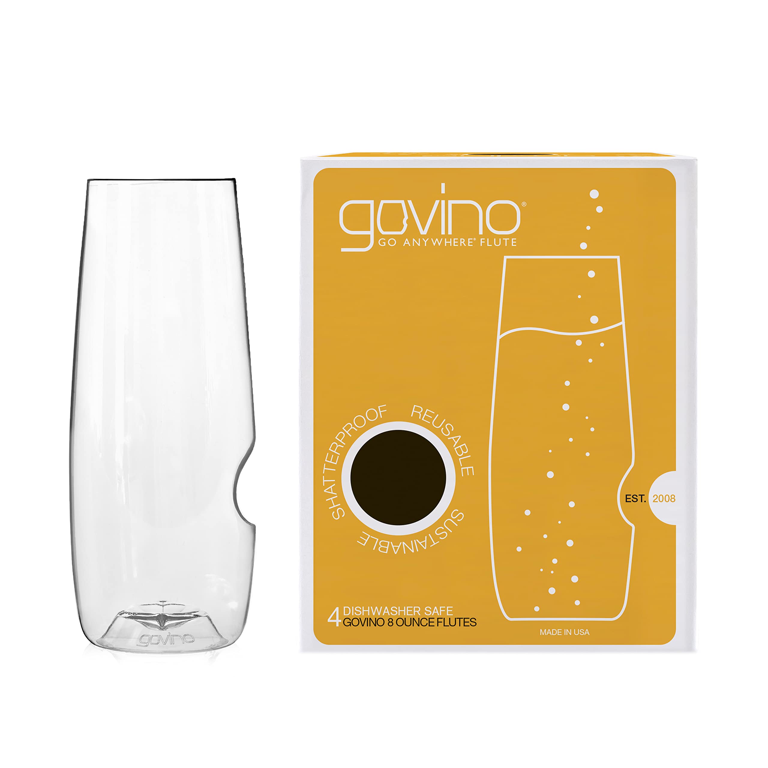govino Plastic Champagne Flutes Resuable 8oz 237ml Plastic Prosecco Glasses Set of 4, Premium Flute for Parties Outdoor Events Party Essentials, Dishwasher Safe Tritan Material