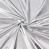 MAYJOYDIY Silver Metallic Stretch Fabric, 2.2 Yards x 59 Inch Metallic Foil Spandex Material Shiny Iridescent Stage Performance Fabric for Costumes, Dancewear, Party Decor & Craft Projects