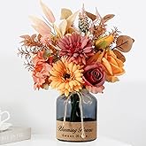 Leftover Fake Fall Flowers in Vase,Artificial Flowers with Vase,Centerpiece Table Decorations,Fall Centerpieces for Tables,Fall Kitchen Decor,Fall Flower Arrangements,Home Decor Living Room