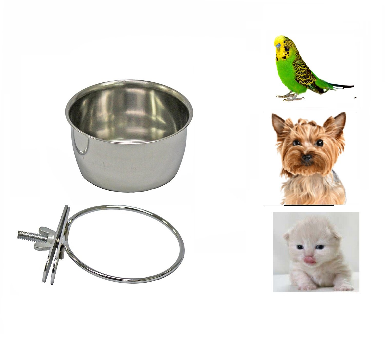 Pet Dog Coop Cups Stainless Steel Feeding Bowl with Clamp - Detachable Dog Cat Cage Kennel Hanging Bowl Metal Food Water Feeder (S)