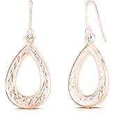 Savlano 925 Sterling Silver Diamond Cut Tear Drop Earrings - 18K Gold Plated Earrings for Women Comes with a Gift Box - Made in Italy