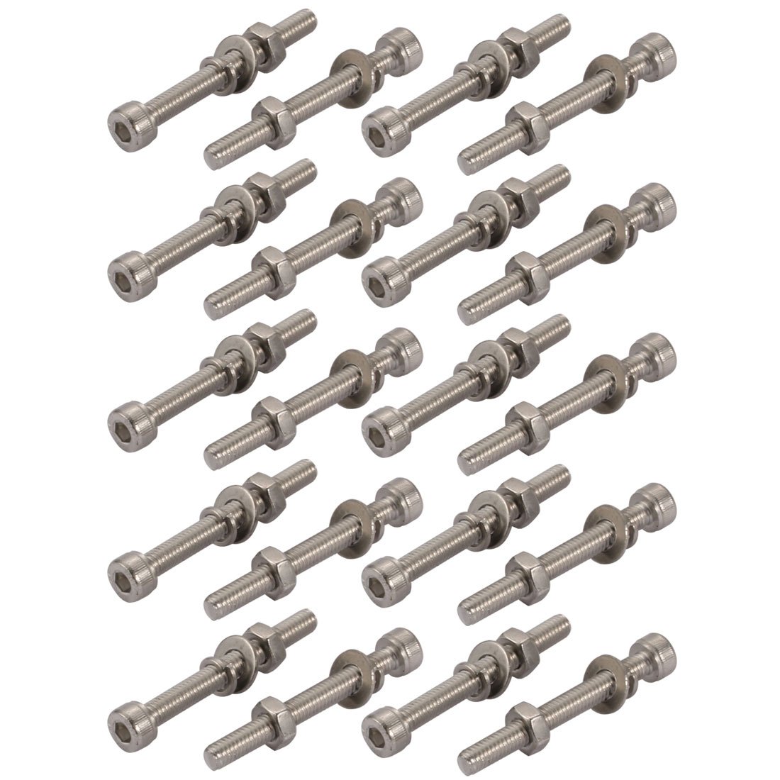 Sourcingmap 20pcs M4x40mm 304 Stainless Steel Knurled Hex Socket Head Bolts Nuts w Washers