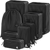 Well Traveled 8 pcs Compression Packing Bags Cubes Set with HybridMax Double-Capacity Design - Packing Cubes for Travel Compression to Maximize Limited Luggage Space, Black