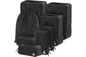 WELL TRAVELED 8-Piece Luxury Compression Packing Cubes & Bags for Travel – Maximize Space in Luggage with HybridMax Double-Capacity Design, 50 Luggage Tags, Deluxe Set, Lifetime Satisfaction Suitcase Organizer Bags