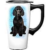 Spoontiques Poodle Ceramic Travel Coffee Mug with Lid and Handle - Spill Proof Lid - Double Walled Mug for Hot and Cold Beverages - Microwave and Dishwasher Safe