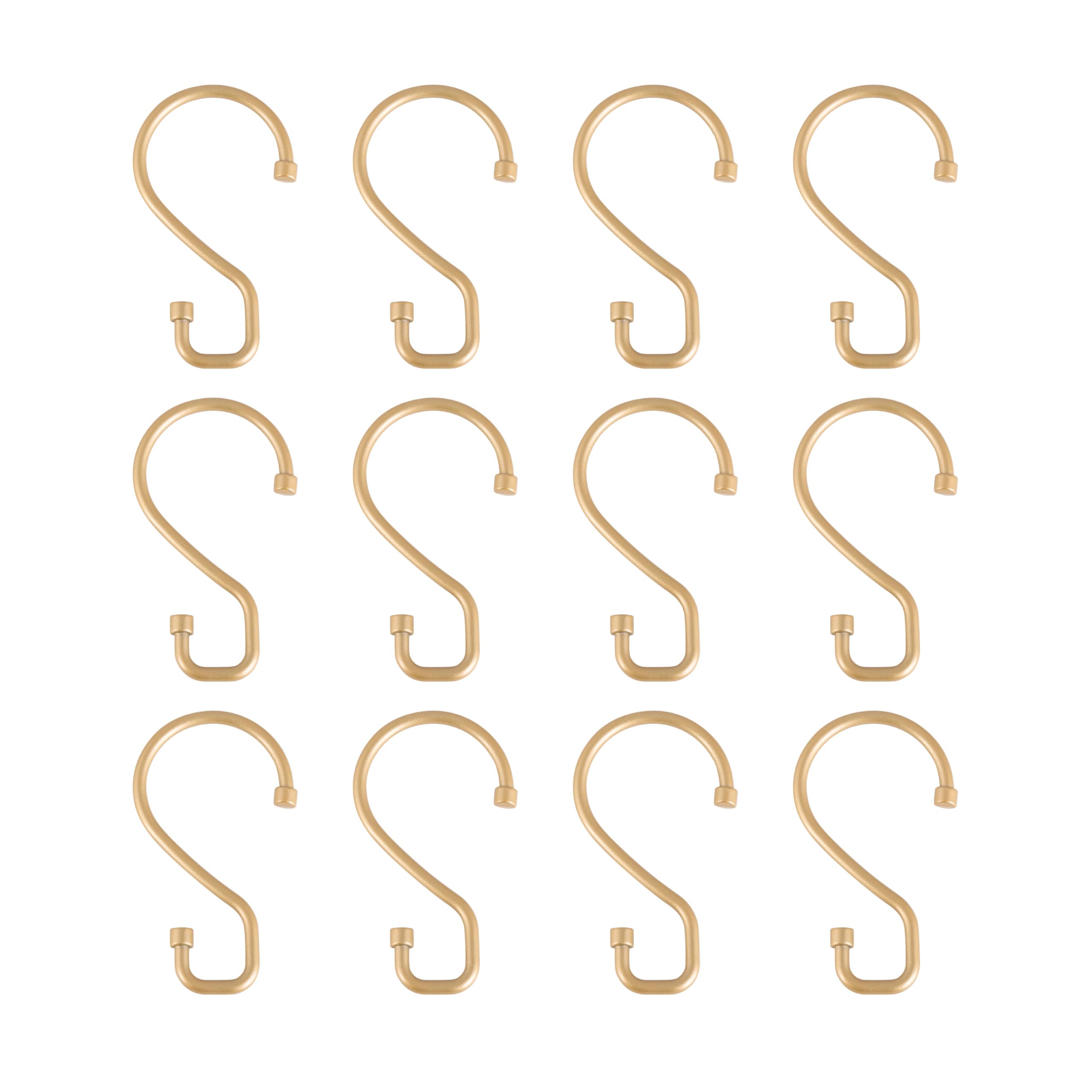 Photo 1 of Bath Bliss 12 Pack S-Hook Shower Curtain Rings | Bathroom | Metal S Shaped Hooks | Easy Glide | Easy to Install | Hang Mugs, Pans, Towels | Satin Gold