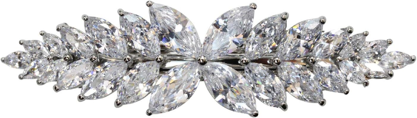 Faship Gorgeous Clear CZ Crystal Floral Hair Barrette Clip
