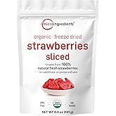 Micro Ingredients Organic Strawberries Sliced, 6.4oz | 100% Natural Fruit | Freeze Dried Strawberry Source | No Sugar & Additives | Healthy Snack & Topping for Beverages or Recipes | Non-GMO, Vegan