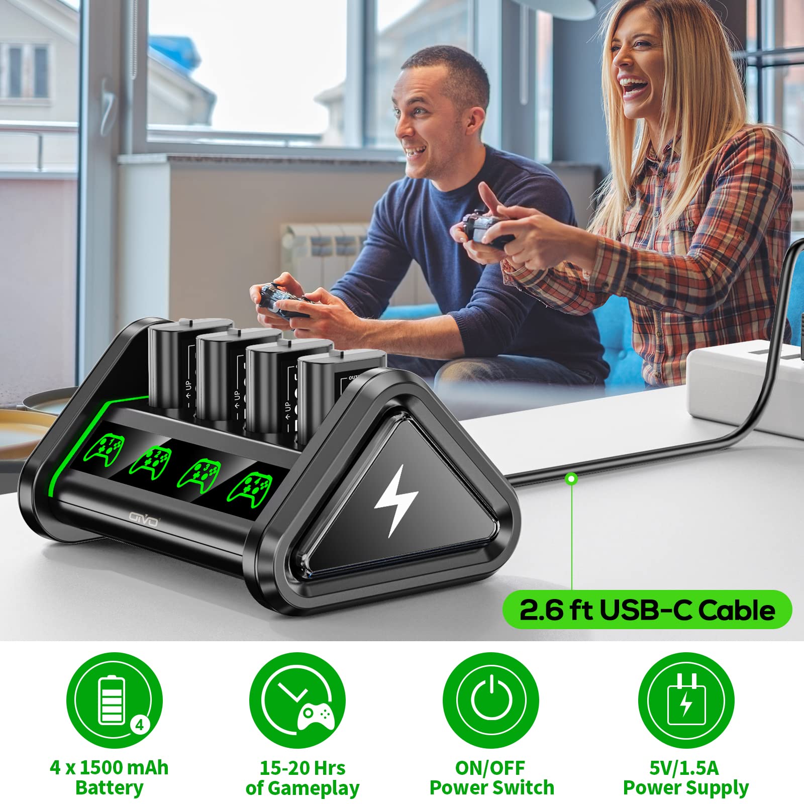 OIVO 4 x 4880mWh Akku für Xbox One/Series X/S Controller, 2.5H Schnelllade Xbox Akku mit Akkuladegerät 8