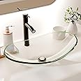 YIMAI Ingenuity Vessel Sink Bathroom Sinks Tempered Glass Art Basin 20.8"x13.7" Oval Bowl Above Counter with Faucet and Pop-Up Drain Combo, Oval Transparent(20202D)